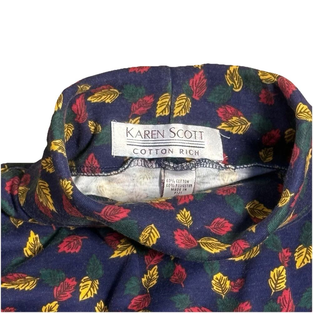 Vintage 90s Karen Scott Leaf Print Turtleneck Cottagecore Top Fits Medium (XL) - Picture 4 of 7